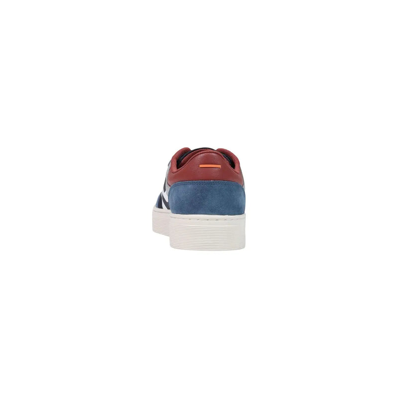 Boss men blue leather sneakers in red and blue suede low-top design with white rubber sole