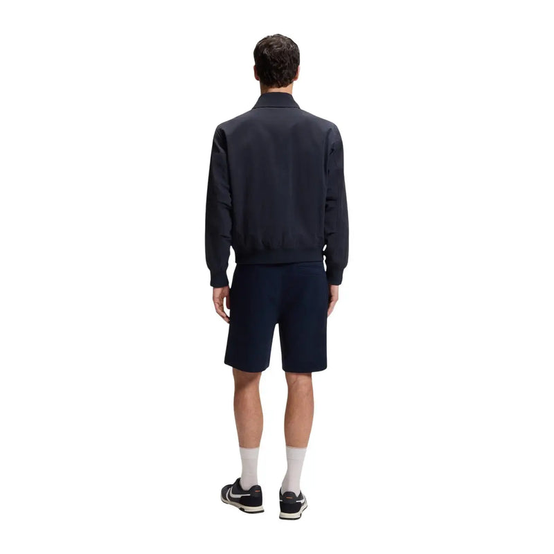 Navy blue bomber jacket with ribbed cuffs and hem made of polyester classic fit by Boss men