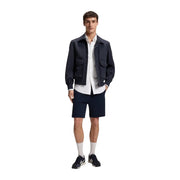 Boss men blue polyester blazer classic fit navy blue utility jacket with collar and two front flap pockets