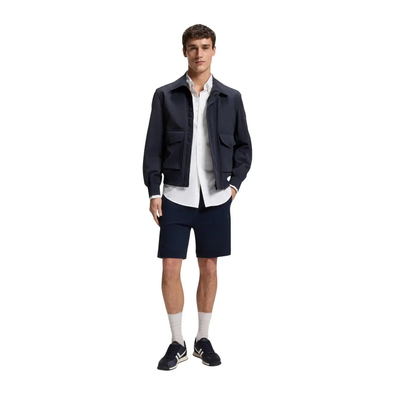 Boss men blue polyester blazer classic fit navy blue utility jacket with collar and two front flap pockets