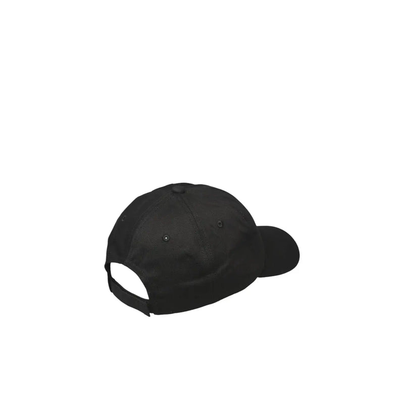Black baseball cap with structured crown and adjustable strap made of 100 percent cotton for spring summer wear