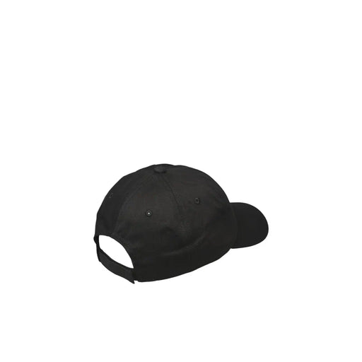 Black baseball cap with structured crown and adjustable strap made of 100 percent cotton for spring summer wear