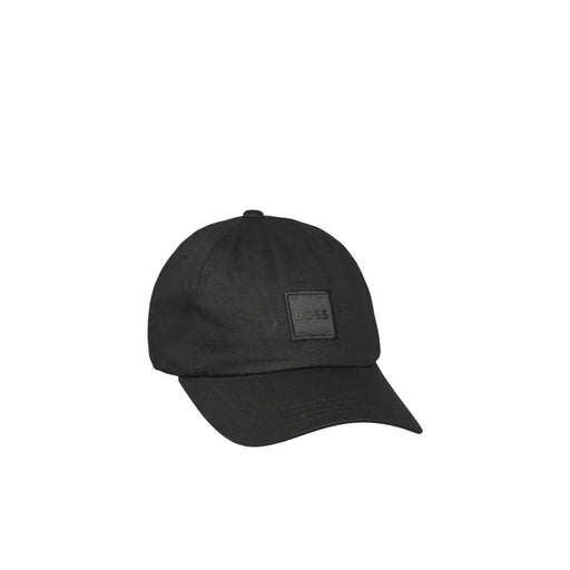 Black Hugo Boss baseball cap with matte square logo patch made of 100% cotton for spring summer accessory