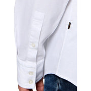 Boss men cotton shirt white long sleeve casual regular with subtle textured weave and matching buttons