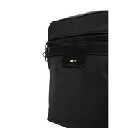 Boss men crossbody bag black textured polyester with sleek leather strap and boss logo patch w16 x h20 cm