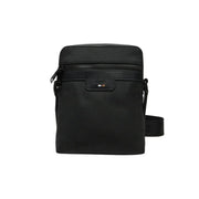 Black textured Hugo Boss crossbody bag in black polyester with zip and subtle logo, size W16 x H20 cm