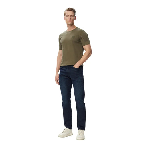 Boss men green cotton t shirt with round neck and small olive green pocket on the left chest for casual wear