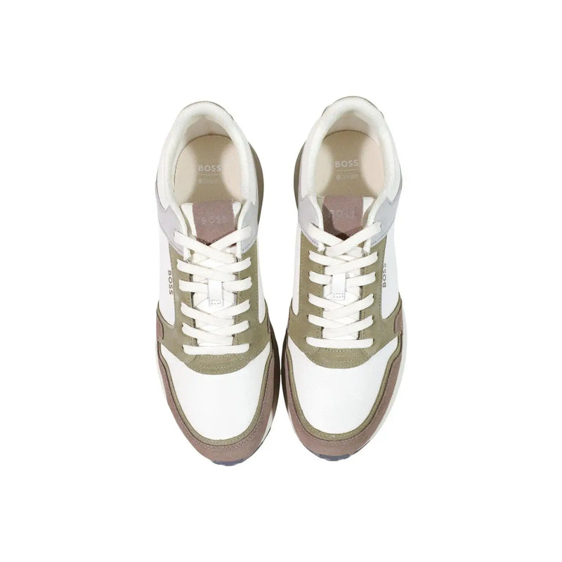 White and olive green Hugo Boss men green sneaker sporty polyester shoes with sleek modern design
