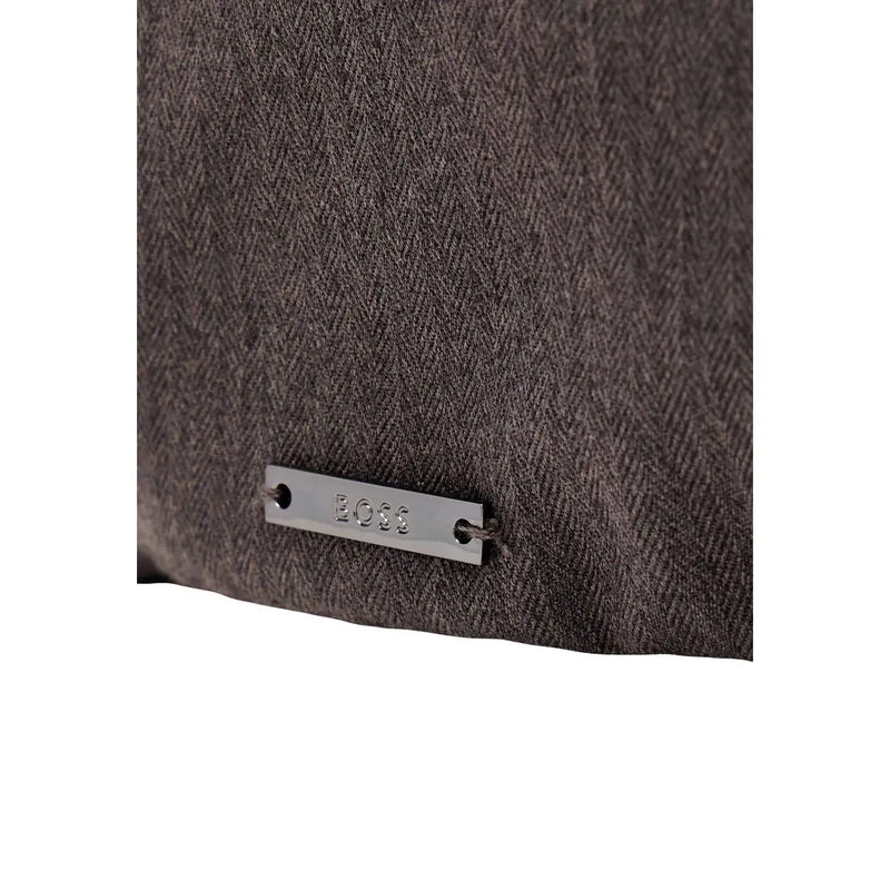 Boss men grey viscose blend baseball cap with dark gray herringbone texture and silver metal boss brand tag