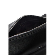 Boss men handbag black pebbled leather toiletry bag with silver zipper size 23x11x10 cm