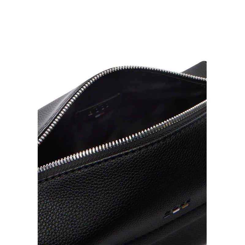 Boss men handbag black pebbled leather toiletry bag with silver zipper size 23x11x10 cm