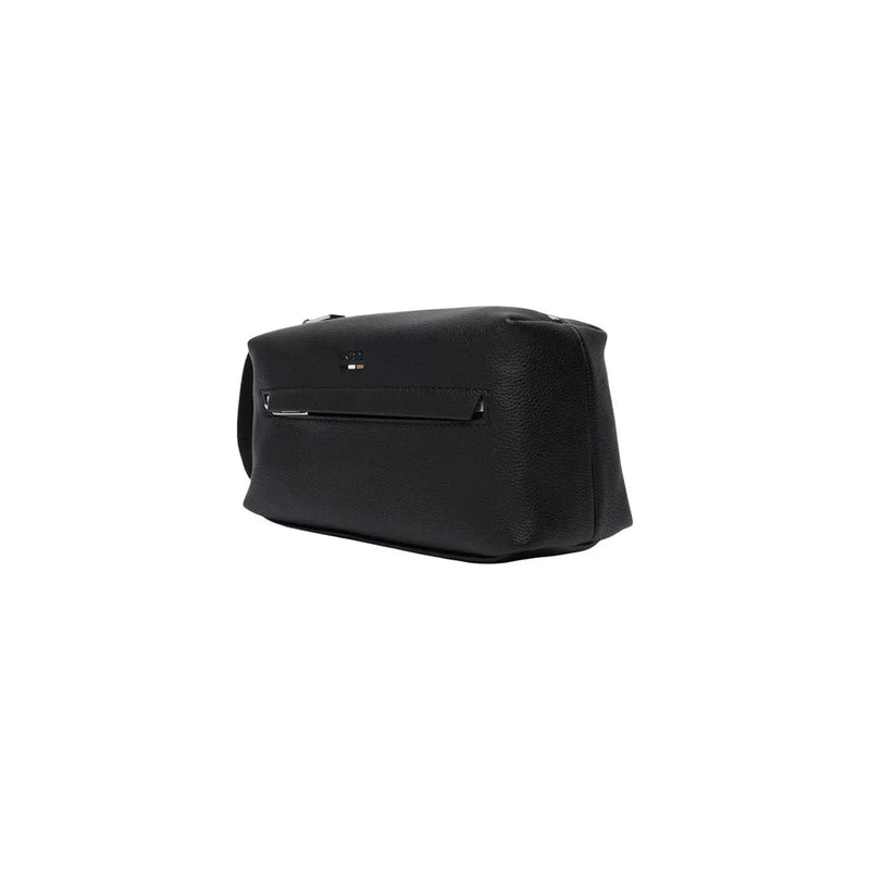 Boss men handbag black polyurethane toiletry bag with textured leather and silver-toned zipper accents size 23x11x10 cm