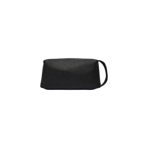 Boss men handbag black textured leather toiletry bag with short handle made of polyurethane size 23x11x10 cm