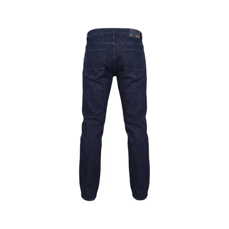 Boss men jeans blue cotton stretch regular fit dark indigo denim with classic straight leg and subtle faded wash