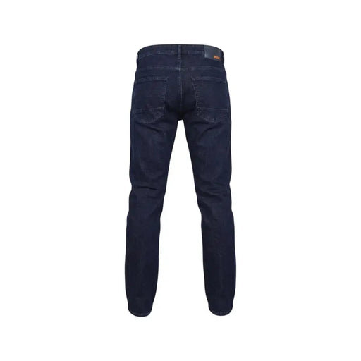 Boss Herrenjeans aus blauem Baumwoll-Stretch-Denim in Dunkelindigo mit klassischem geradem Bein und dezenter Waschung.