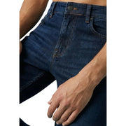 Dark blue cotton stretch boss men jeans with classic five-pocket design and sturdy stitching regular fit