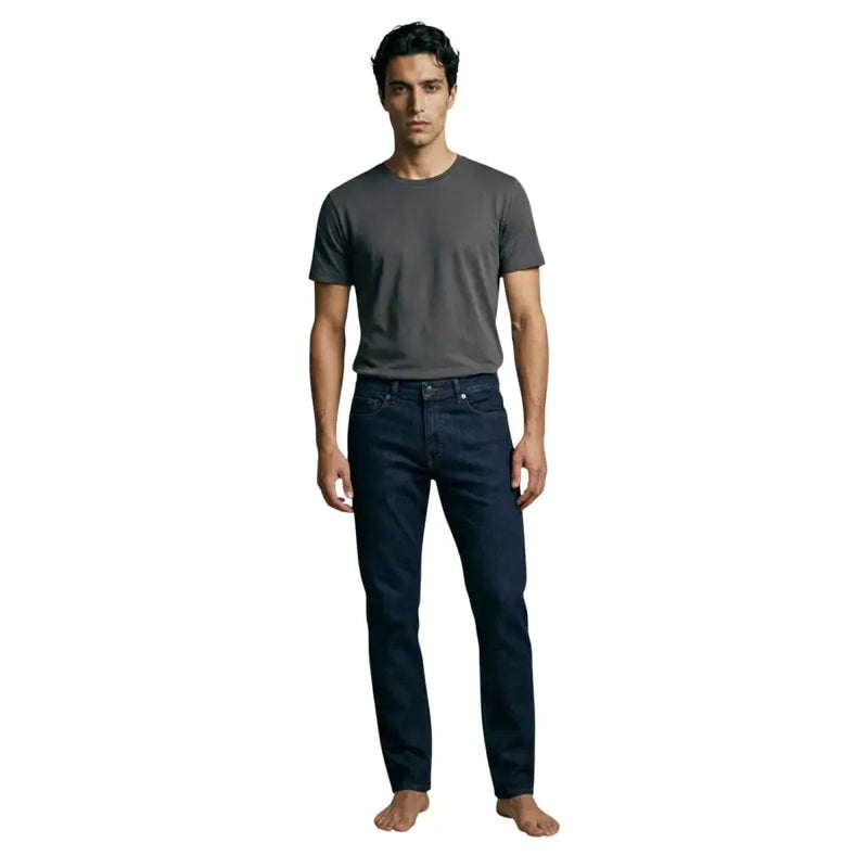Boss men jeans blue cotton stretch regular fit dark indigo denim with classic five-pocket design and straight-leg cut