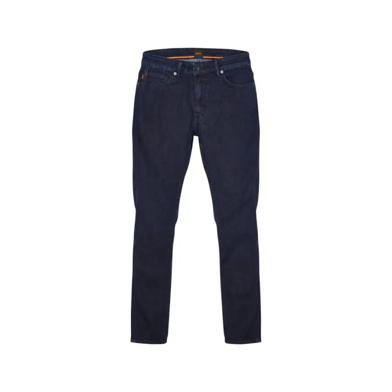 Boss men jeans blue cotton stretch regular fit slim fit dark indigo denim with subtle thigh fading