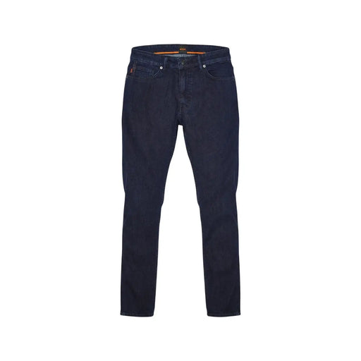 Boss men jeans blue cotton stretch regular fit slim fit dark indigo denim with subtle thigh fading