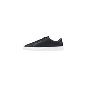 Boss men leather sneakers black lace up low top featuring black leather and white rubber sole