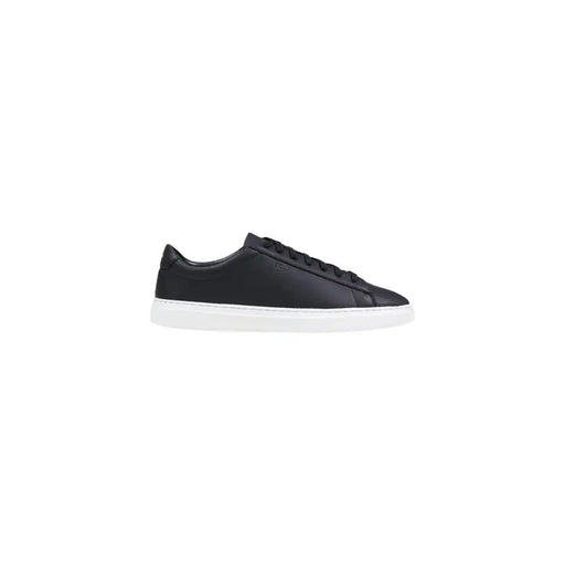 Boss Herren-Sneaker aus Leder, schwarz, Schnürung, niedrig top mit schwarzem Leder-Obermaterial und weißer Gummisohle
