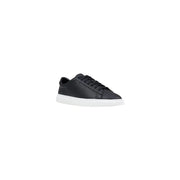 Boss men leather sneakers black lace up low top featuring black leather and white rubber sole