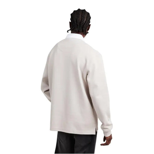 Beigefarbener, langärmeliger Boss Men Polo-Pullover mit geripptem Kragen und Bündchen aus grauem Baumwollmischgewebe 50554315