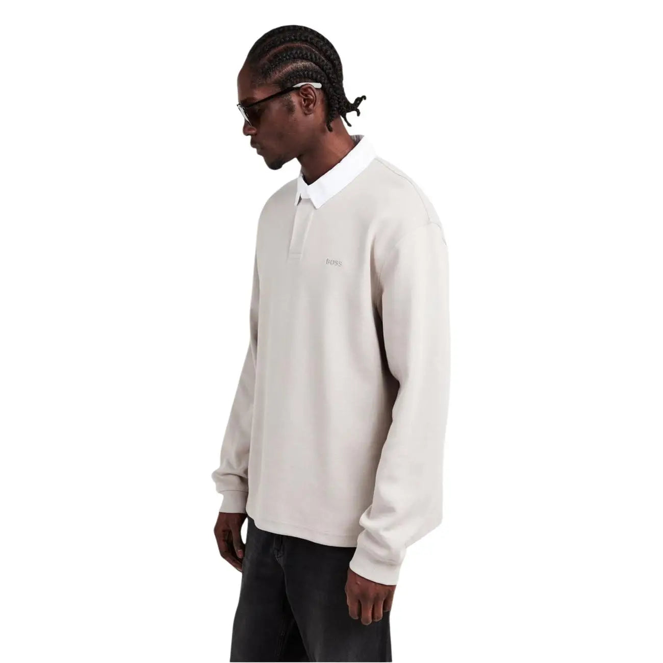 Boss Men Polo Long Sleeve Grey Cotton Blend 50554315