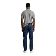 Boss men polo shirt grey cotton blend short sleeve size l with subtle collar trim shown from the front view