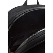 Black Boss men rucksack with textured polyester exterior and smooth black leather trim measuring 30x40x14 cm