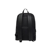 Black hugo boss men rucksack polyester backpack with mesh back panel and adjustable shoulder straps shown from back side