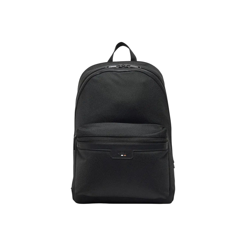 Boss men rucksack black polyester 30x40x14 cm featuring a black textured nylon backpack with minimalist design and subtle logo