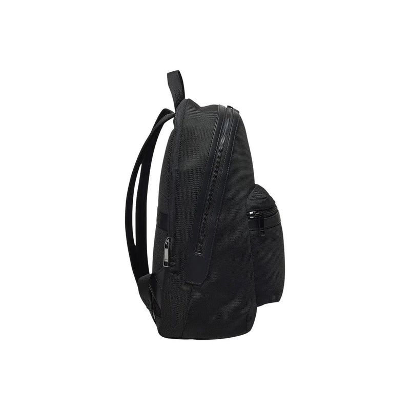 Boss men rucksack black polyester backpack with black textured nylon and sleek zippers minimalist design 30x40x14 cm