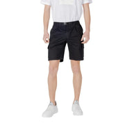 Black boss men shorts with belted waist and multiple cargo pockets designed for casual and utility wear