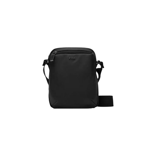 Black boss men shoulder bag with sleek minimalist design made of durable polyurethane fabric size 16x22x6