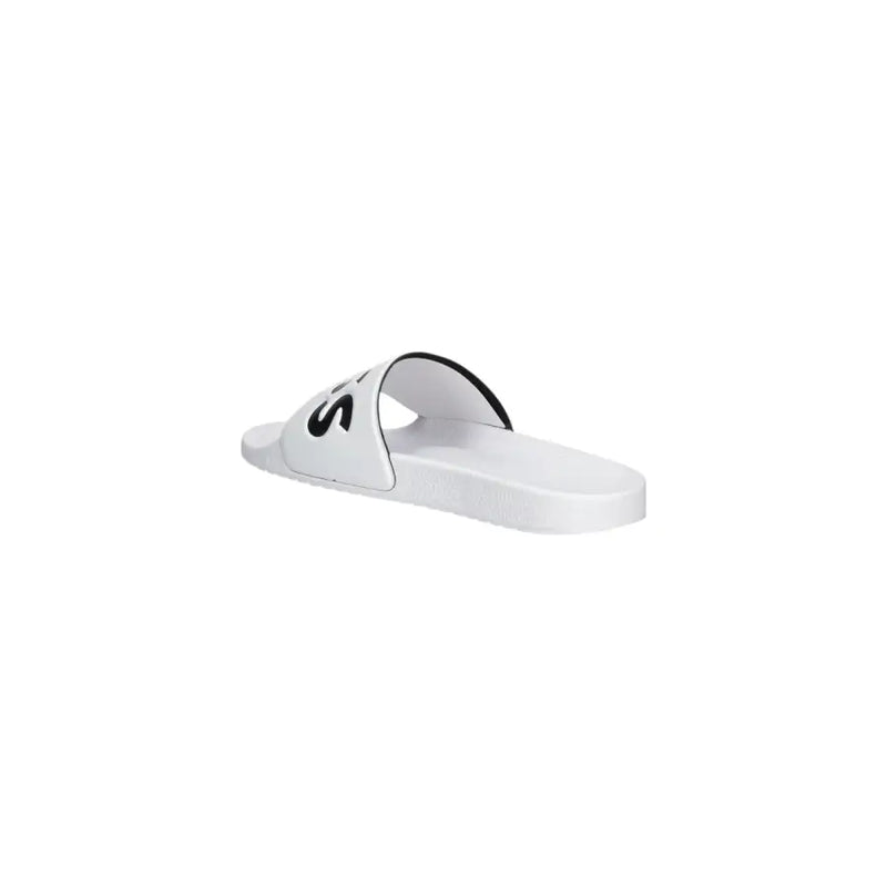 Boss men white slide sandal with black logo print on pvc strap designed for spring summer use