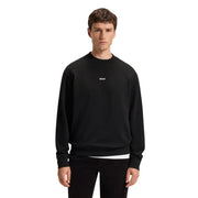 Boss men sweatshirt black round neck 100 cotton long sleeve with subtle white logo and contrasting white hem trim