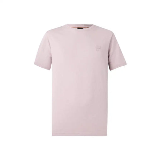 Boss men t-shirt soft blush pink short-sleeved crew neck with subtle embroidered logo on left chest