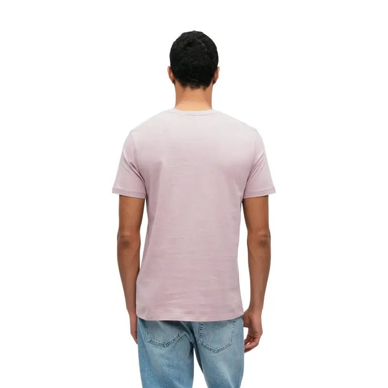 Boss men t-shirt soft lavender short-sleeved crew neck made of smooth cotton fabric for comfortable wear