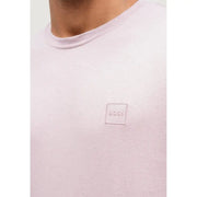 Boss men t-shirt soft pink textured cotton crewneck with subtle embroidered boss logo in matching thread