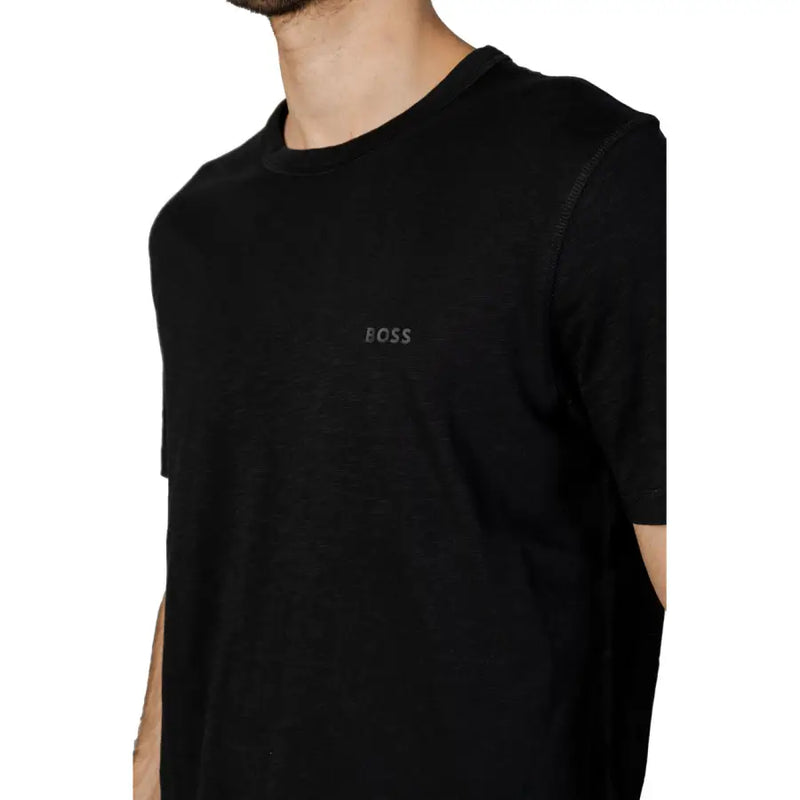 Black Boss men t-shirt with subtle boss embroidery on chest short sleeves soft cotton material