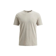 Beigefarbenes Boss Herren-T-Shirt von Grey Tales mit Rundhalsausschnitt, Kurzarm, aus Baumwolle, mit dezentem, gesticktem Logo auf der linken Brust.