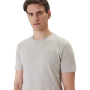 Light gray boss men t shirt grey tales crewneck cotton short sleeve with small square logo patch on left chest