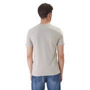 A light gray boss men t shirt with round neck short sleeves made of cotton for comfortable casual wear