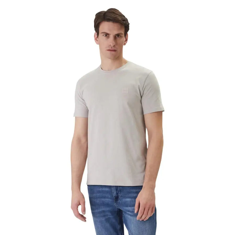 Boss Herren-T-Shirt, grau, Rundhalsausschnitt, Kurzarm, Baumwolle, mit dezentem Logo auf der linken Brust in Hellgrau