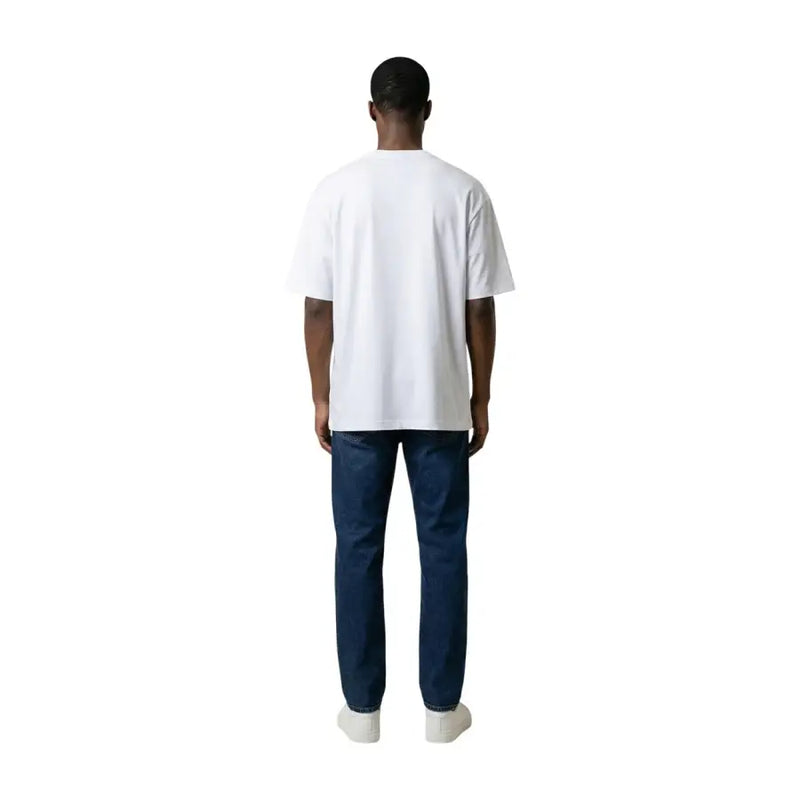 White oversized boss men t shirt with round neck made of cotton elastane featuring a simple clean design