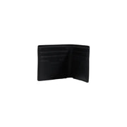 Black leather bifold Boss men wallet with multiple card slots and a central compartment for organized storage