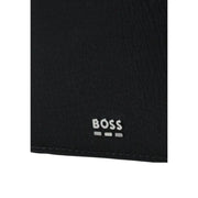 Black leather boss men wallet with silver boss logo and brand emblem for stylish everyday use