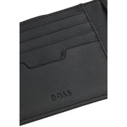 Black leather Boss men wallet with embossed logo and multiple card slots for organized storage
