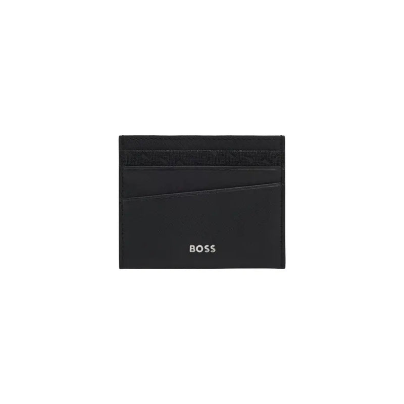 Schwarz Hugo Boss-Kartenetui mit strukturierter Oberfläche und dezentem, geprägtem Logo aus der Boss Herren-Geldbörsenkollektion